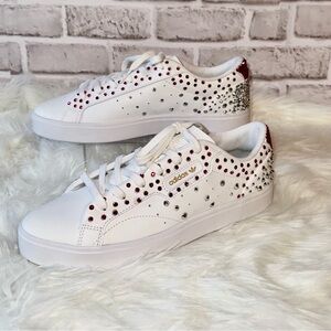 Custom Adidas Women's White Advantage Fuchsia and Crystal Rhinestone Sneaker 9.5